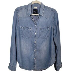 American Eagle Boyfriend Fit Chambray Pearl Snap Shirt Women's Size Medium